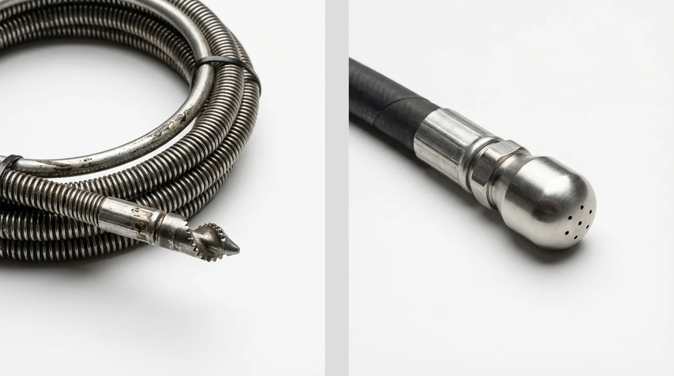 Drain snake cable and hydro jetting nozzle used for drain cleaning in Slaton, TX