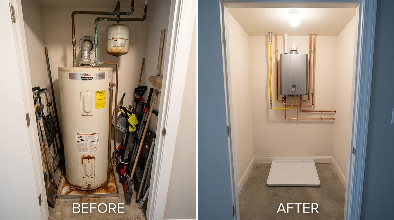Tank water heater versus wall-mounted tankless unit comparison for Slaton, TX homeowners